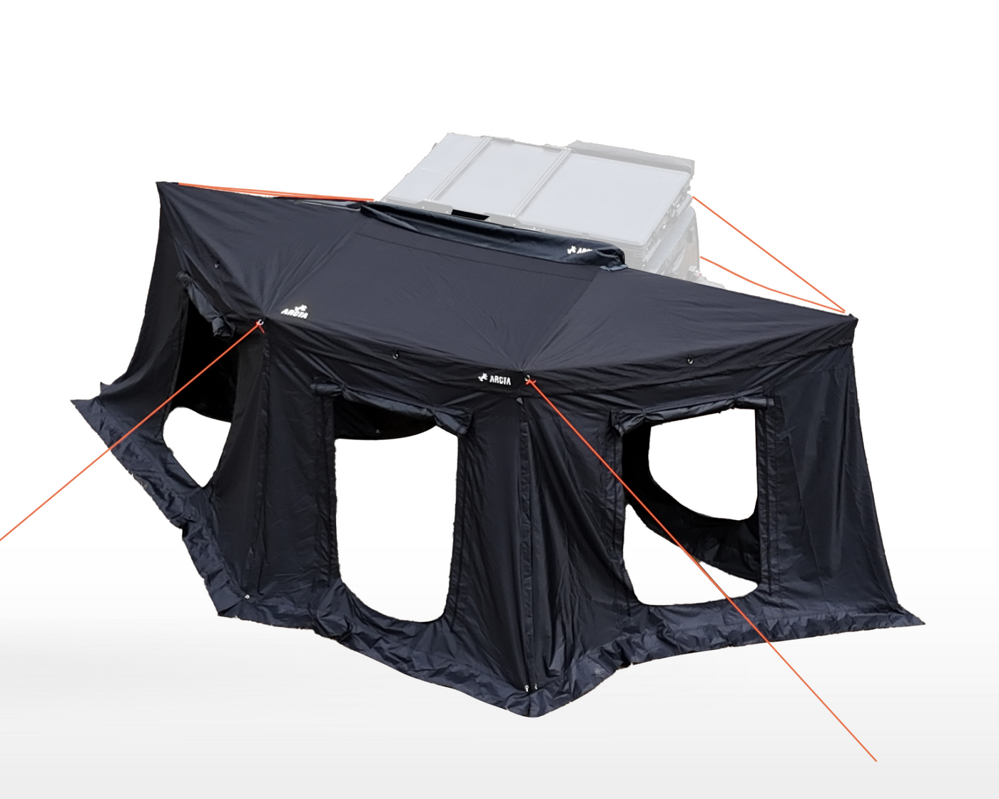 Vorraum für Curve 180 mit mehreren Eingängen und Fenstern, ideal für zusätzlichen Schutz und Komfort beim Camping.