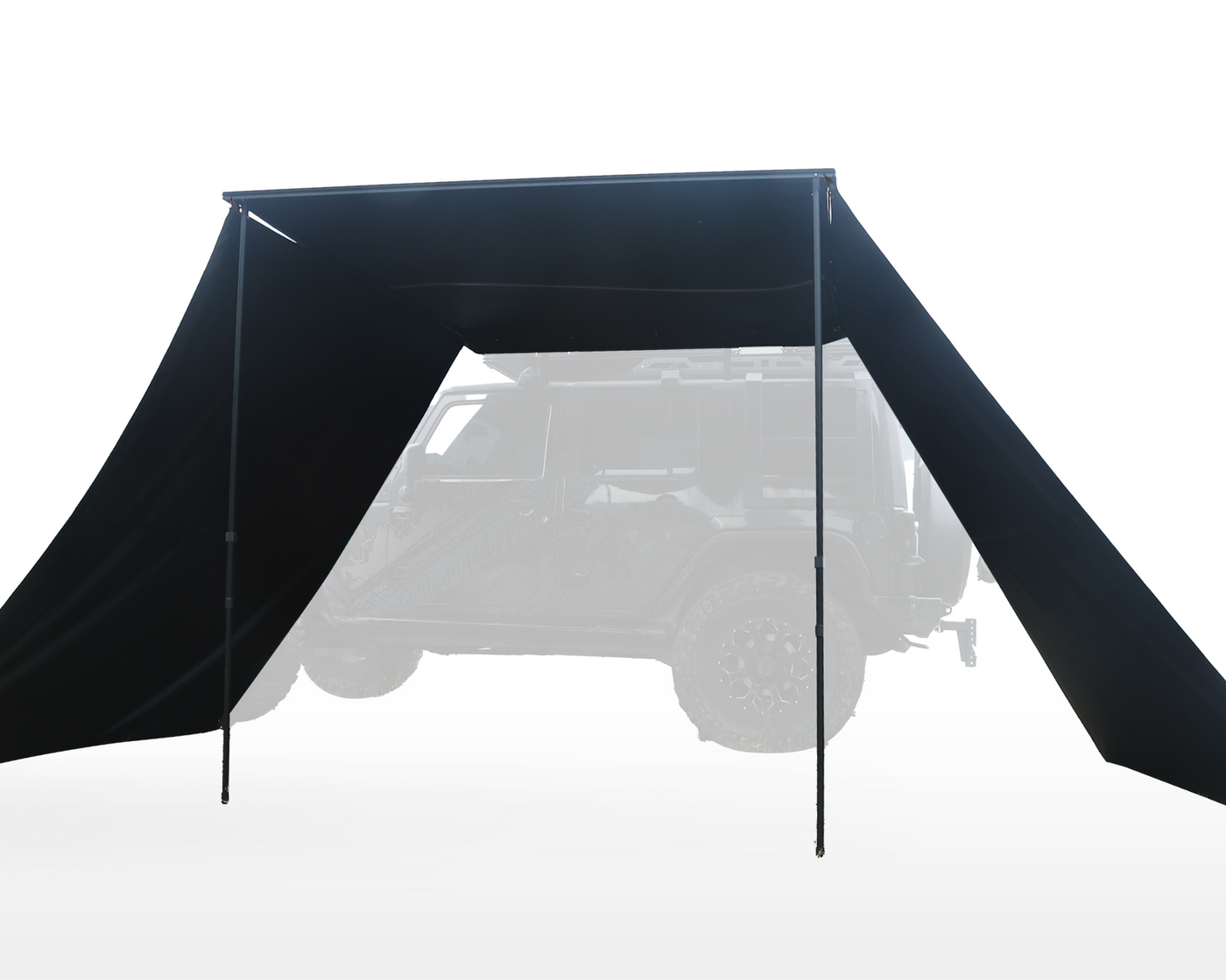 Seitenwände für Classic Shade mit robustem Design, an einem Fahrzeug befestigt, bieten Schatten und Schutz.