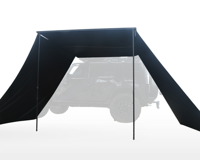 Seitenwände für Classic Shade mit robustem Design, an einem Fahrzeug befestigt, bieten Schatten und Schutz.