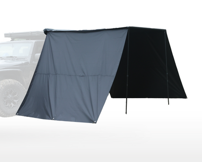 Seitenwände für Classic Shade in dunkler Farbe, montiert an einem Fahrzeug, ideal für Outdoor-Schutz.
