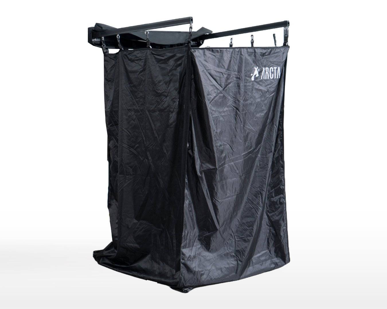 Shower+ Duschzelt halb geöffnet, robustes Design